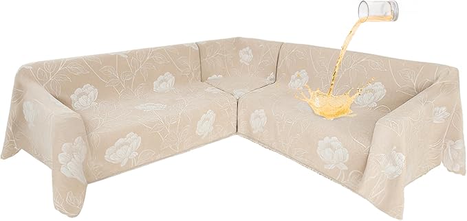 1OO% Waterproof Sectional Couch Covers for Dogs L Shaped Corner Sofa Cover Washable Chenille Sofa Slipcovers Blanket Modern Jacquard Pet Furniture Protector (91"x276", Beige Flower)