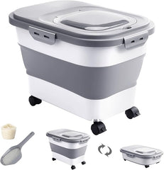 20-30 Lbs Rice Storage Container,Collapsible Food Storage Containers | Flour Storage Container with Wheels Airtight Locking Lid,Rice Container with Cup and Scoop,Suitable for Rice,Pet Food,Flour