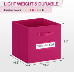 11x11 storage cube bins (Set of 10) Foldable Fabric storage cubes with 10 Labels Window Cards & a Pen,11 inch cube storage bin,Closet Organizers for Shelves,Cubby Organizer Boxes,Dark pink