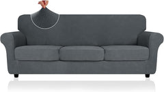 2025 Striped XL-Sofa Covers 4 Piece, Stretch Couch Covers for Extra Large Sofa, Anti Slip Oversized Slipcovers with Bottom Ties, Thick Durable Washable, Soft Cozy Protector (71"-91", Dark Grey)