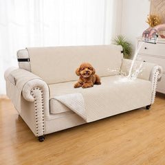 100% Waterproof Couch Cover for Dogs, Anti-Slip Washable Sofa Cover with Elastic Straps & Side Pockets, Durable Furniture Protector for Kids & Pets (Loveseat 46", Beige)