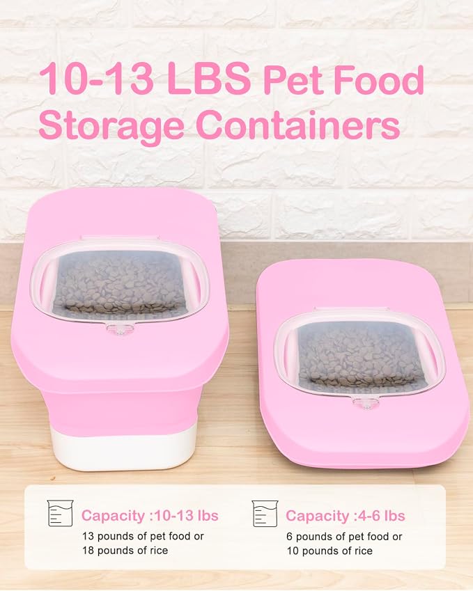 10-13 Lbs Airtight Dog Food Storage Container,Collapsible Pet Food Storage | Dog Food Container with Double Airtight Seal,Cat Food Container Dry Food Fresh,Space Saving,Pest/Mouse-proof,Scoop,Pink