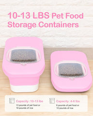 10-13 Lbs Airtight Dog Food Storage Container,Collapsible Pet Food Storage | Dog Food Container with Double Airtight Seal,Cat Food Container Dry Food Fresh,Space Saving,Pest/Mouse-proof,Scoop,Pink