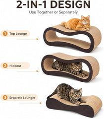 2 in 1 Cat Scratcher Cardboard Lounge Bed, Cat Scratching Post, Durable Board Pads Prevents Furniture Damage,Large,Brown