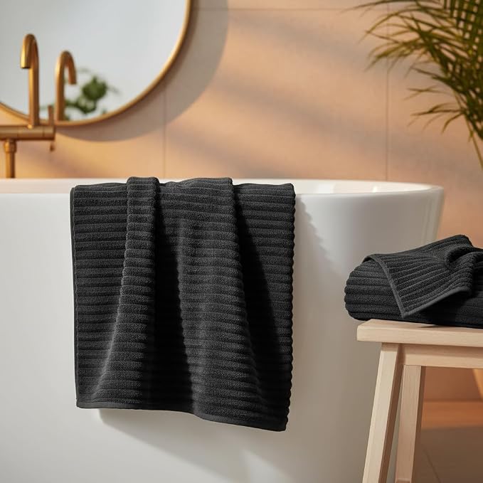 2 Piece Bath Sheets, 40"x80" Microfiber Bath Towels, Black | Extra-large size, Quick dry, Highly Absorbent, Lint Free .shower towels for bathroom gym spa .Big and Tall users