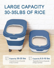 20-30 Lbs Rice Storage Container,Collapsible Food Storage Container | Flour Storage Container with Wheels Airtight Locking Lid,Rice Container Double Seal,Keep Fresh for Pet Food,Rice,Flour