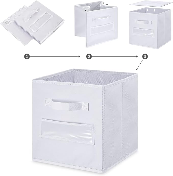13x13x13 storage cube bins (Set of 10) Fabric storage cubes with 10 Labels Window Cards & a Pen, storage cubes 13x13, Collapsible 13 inch cube storage bins, Cubby Organizer Boxes, White