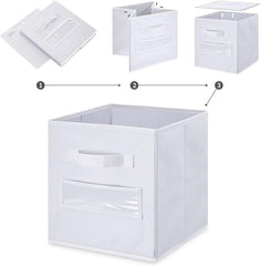 13x13x13 storage cube bins (Set of 10) Fabric storage cubes with 10 Labels Window Cards & a Pen, storage cubes 13x13, Collapsible 13 inch cube storage bins, Cubby Organizer Boxes, White
