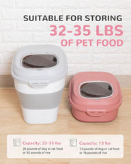 30-35Lbs Airtight Dog Food Storage Container,Collapsible Dog Food Container | Large Pet Food Storage Container with Double Airtight Seal & Magnetic Lid,Dog Food Bin with Wheels,2Pcs Containers,Scoop,Pink