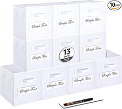 13x13x13 storage cube bins (Set of 10) Fabric storage cubes with 10 Labels Window Cards & a Pen, storage cubes 13x13, Collapsible 13 inch cube storage bins, Cubby Organizer Boxes, White