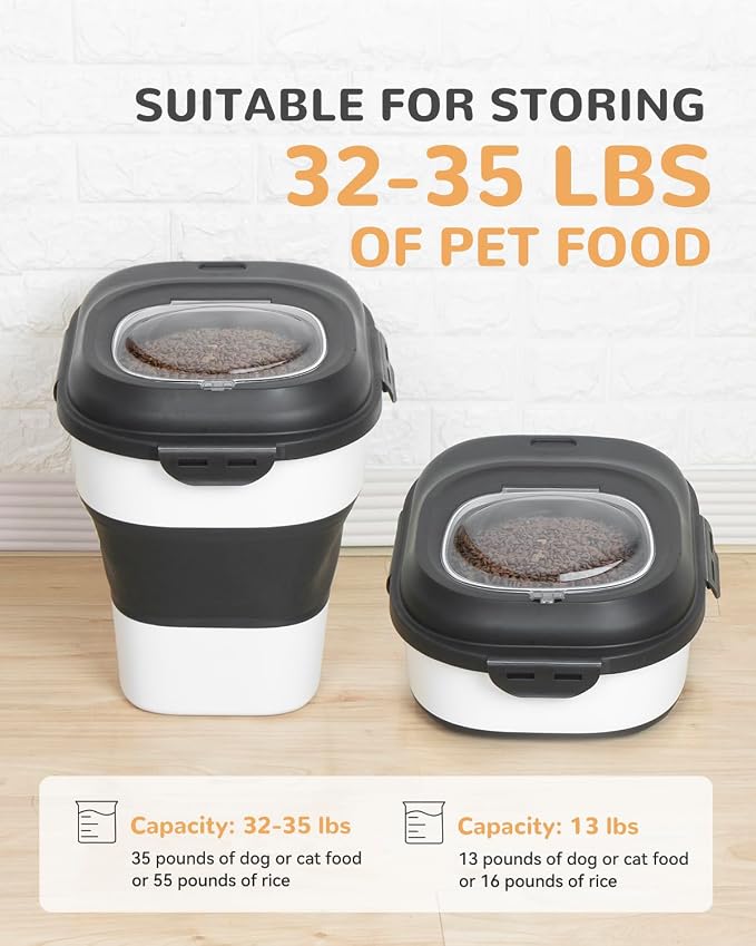 30-35 Lbs Dog Food Storage Container Collapsible Dog Food Container | Large Pet Food Storage with Airtight Lids,Wheels,Scoop and 2Pcs Food Storage Containers for Dog,Cat