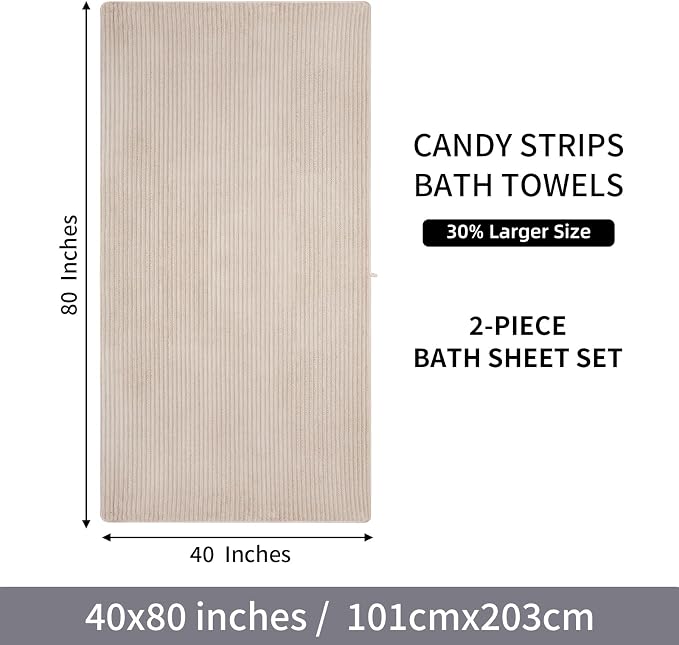 2 Piece Bath Sheets, 40"x80" Microfiber Bath Towels, Beige | Extra-large size, Quick dry, Highly Absorbent, Lint Free .shower towels for bathroom gym spa .Big and Tall users