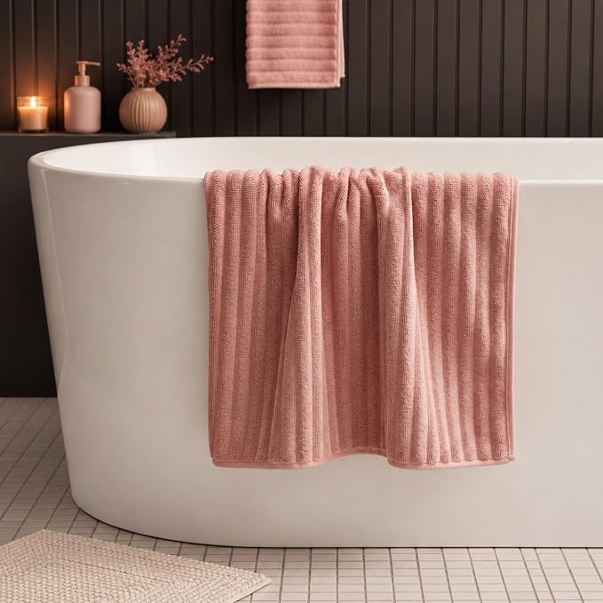 2 Piece Bath Sheets, 40"x80" Microfiber Bath Towels, Pink | Extra-large size, Quick dry, Highly Absorbent, Lint Free .shower towels for bathroom gym spa .Big and Tall users