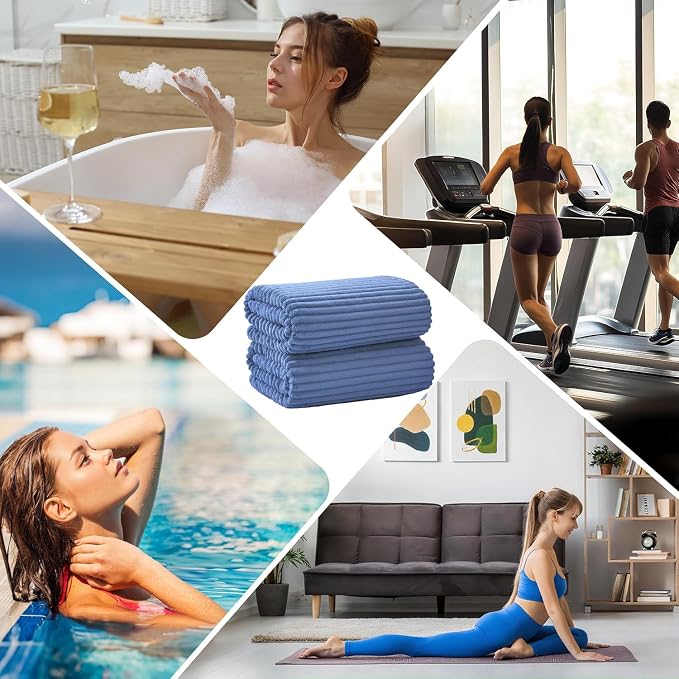 2 Piece Bath Sheets, 40"x80" Microfiber Bath Towels, Blue | Extra-large size, Quick dry, Highly Absorbent, Lint Free .shower towels for bathroom gym spa .Big and Tall users
