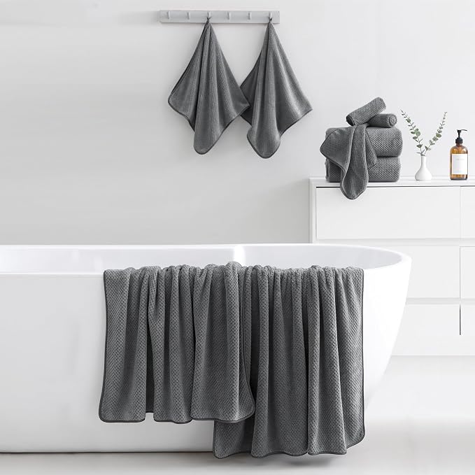 18 Piece Microfiber Bath Towels Set - 6 Bath Sheets,6 Hand Towels And 6 Washcloths,Soft Family Towels,Highly Absorbent Bathroom Towel,Quick Dry Shower Towel Luxury Towels For Hotel Spa Dorm-Dark Gray