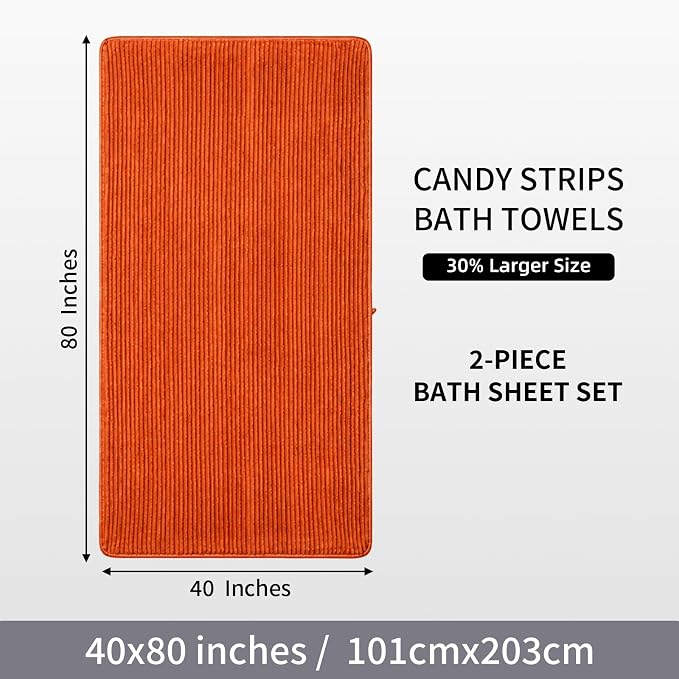 2 Piece Bath Sheets, 40"x80" Bath Towels, Burnt Orange | Extra-large size, Quick dry, Highly Absorbent, Lint Free .shower towels for bathroom gym spa .Big and Tall users