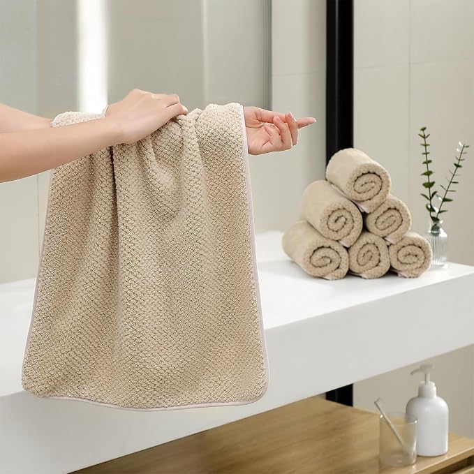 18 Piece Microfiber Bath Towels Set - 6 Bath Sheets,6 Hand Towels And 6 Washcloths,Soft Family Towels,Highly Absorbent Bathroom Towel,Quick Dry Shower Towel Luxury Towels For Hotel Spa Dorm-Camel