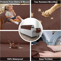 100% Waterproof Couch Cover,Straps&Pockets,pet Friendly,78" Coffee | Washable sofa cover, pet-friendly, scratch-resistant furniture protector, quilted sofa cover, reversible, non-slip backing.