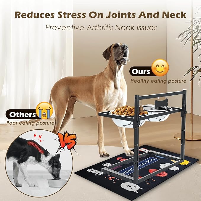 - Elevated Dog Bowls for Extra Large Dogs with Mat,Raised Dog Bowl Stand for Large Breed Adjusable Height Dog Feeder with Two 3L() Stainless Steel Dog Food Bowls