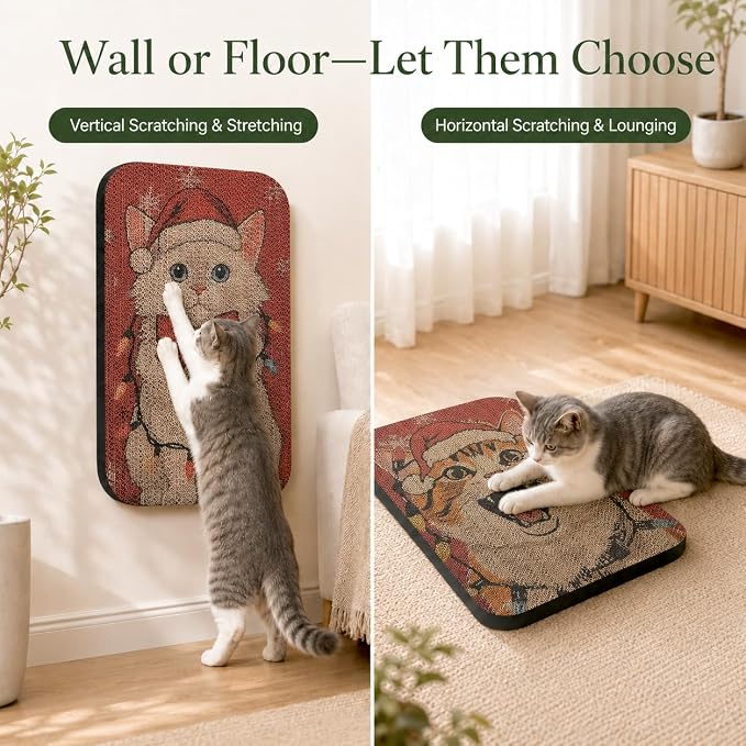 2 Pack Cat Wall Scratcher, Art Cat Scratching Board for Cats | Wall Mounted Cat Scratch Pad, Water-Based Ink, Hook&Loop Strips, Floor or Wall Use, 16.7x11x1 Inch, Storybook Cat