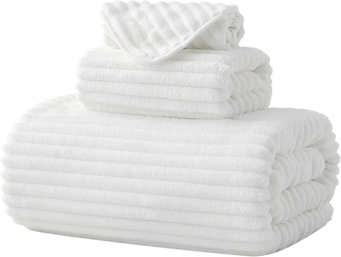 3 Pack Bath Towel Set, 40"x80" Oversized Bath Sheet, White | Ultra Soft Microfiber, Lint Free, Quick Dry, Highly Absorbent, Full Body Coverage, 1 Bath Sheet, 1 Hand Towel, 1 Washcloth