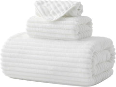 3 Pack Bath Towel Set, 40"x80" Oversized Bath Sheet, White | Ultra Soft Microfiber, Lint Free, Quick Dry, Highly Absorbent, Full Body Coverage, 1 Bath Sheet, 1 Hand Towel, 1 Washcloth