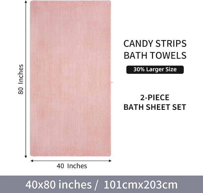 2 Piece Bath Sheets, 40"x80" Microfiber Bath Towels, Pink | Extra-large size, Quick dry, Highly Absorbent, Lint Free .shower towels for bathroom gym spa .Big and Tall users