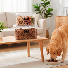 2-Piece Dog Food Container with Handle, Combined 15 Lbs Airtight Pet Food Treat Bin for Dogs Cats, Large Capacity Kibble Container for Kitchen Counter,Stackable and Keep Food Fresh