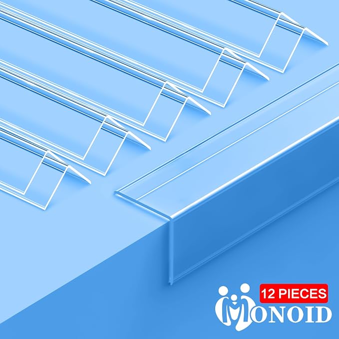 12PCS Clear Self-Adhesive Night Stand Corner Protectors .Corner Guards & Edge Protector for Wall Door Frame Cabinet Baseboard & Door, Table, Stair (16" X 1.18")