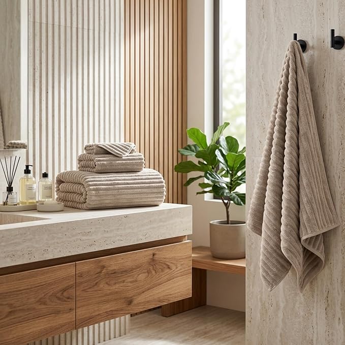 3 Pack Bath Towel Set, 40"x80" Oversized Bath Sheet, Beige | Ultra Soft Microfiber, Lint Free, Quick Dry, Highly Absorbent, Full Body Coverage, 1 Bath Sheet, 1 Hand Towel, 1 Washcloth