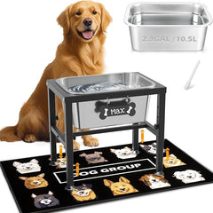 2.8 Gallon Elevated Large Dog Water Bowl, ADENGL 4-Height Adjustable (9.4–14.2'') Raised Stainless Steel Bowl, Dog Bowls Elevated with Spill-Proof Mat & Sturdy Metal Stand for Indoor/Outdoor Use