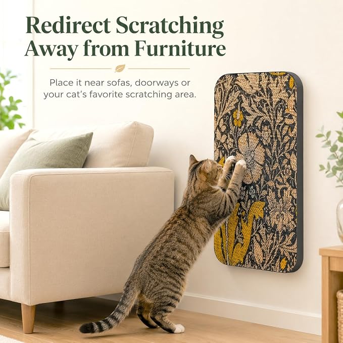 2 Pack Cat Wall Scratcher, Art Cat Scratching Board for Cats | Wall Mounted Cat Scratch Pad, Water-Based Ink, Hook&Loop Strips, Floor or Wall Use, 16.7x11x1 Inch, William Flower