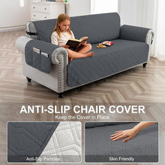 100% Waterproof Couch Cover,Straps&Pockets,pet Friendly,68" Gray | Washable sofa cover, pet-friendly, scratch-resistant furniture protector, quilted sofa cover, reversible, non-slip backing.
