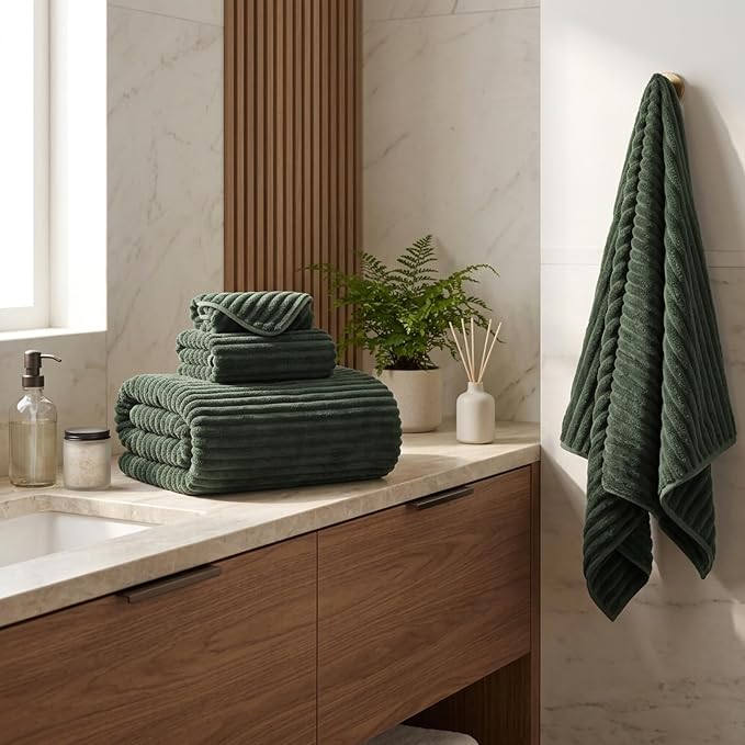 3 Pack Bath Towel Set, 40"x80" Oversized Bath Sheet, Olive Green | Ultra Soft Microfiber, Lint Free, Quick Dry, Highly Absorbent, Full Body Coverage, 1 Bath Sheet, 1 Hand Towel, 1 Washcloth