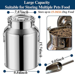 15 Lbs Stainless Steel Dog Food Storage Container with Scoop, Large Metal Dog Food Bin with Airtight Lid & Locking Clamp, Pet Food Container for Dogs & Cats, Keep Fresh, Easy to Clean