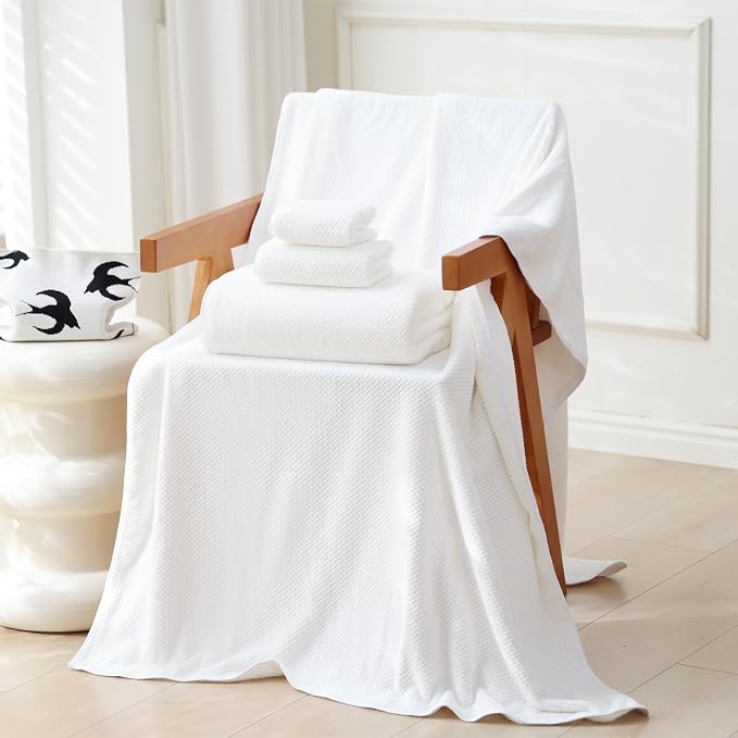 30x60 Inches Extra Large Bath Towels Set Super Soft Absorbent Luxury Microfiber Towels for Bathroom (White, 6PCS)
