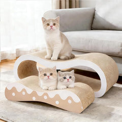2 in 1 Cat Scratcher for Indoor Cats, Large Cardboard Cat Scratcher Lounger, 100% Recyclable&Reversible Horizontal Scratching Pads Prevents Furniture Damage,Wave