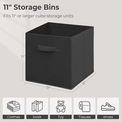11 Inch Fabric Storage Cubes, Sturdy Foldable Storage Bins, Heavy Duty Cube Organizer for Clothes, Blankets, Shelves, Closets, Bedroom, Living Room, Black, 12 Pack