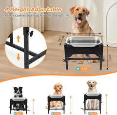 1.25 Gallon Elevated Dog Water Bowl, 4-Height Raised Stand | Stainless Steel Raised Bowl, 4 Heights 9.65-15.16 in, Non-Slip Feet, Small and Medium Dogs, Indoor Outdoor Use, Easy to Clean