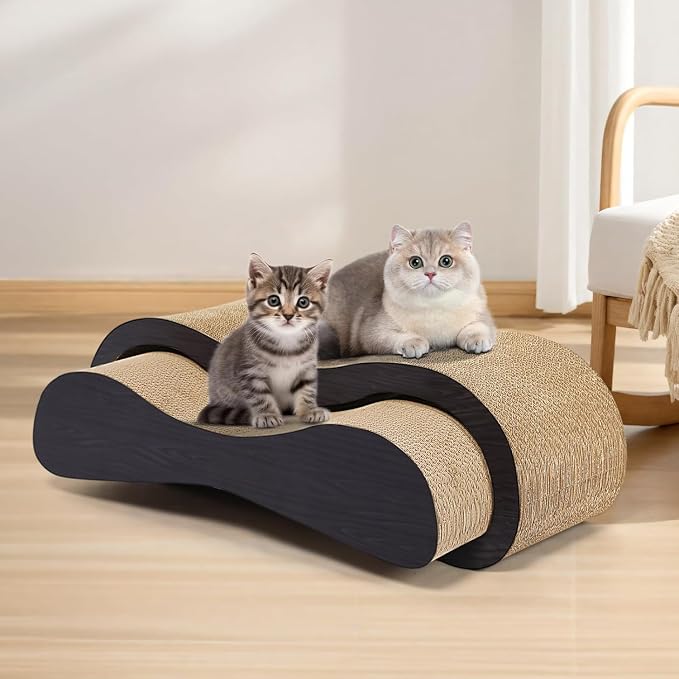 2 in 1 Cat Scratcher for Indoor Cats, Large Cardboard Cat Scratcher Lounger, 100% Recyclable&Reversible Horizontal Scratching Pads Prevents Furniture Damage,Brown