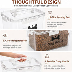 2-Piece Dog Food Container with Handle, Combined 15 Lbs Airtight Pet Food Treat Bin for Dogs Cats, Large Capacity Kibble Container for Kitchen Counter,Stackable and Keep Food Fresh