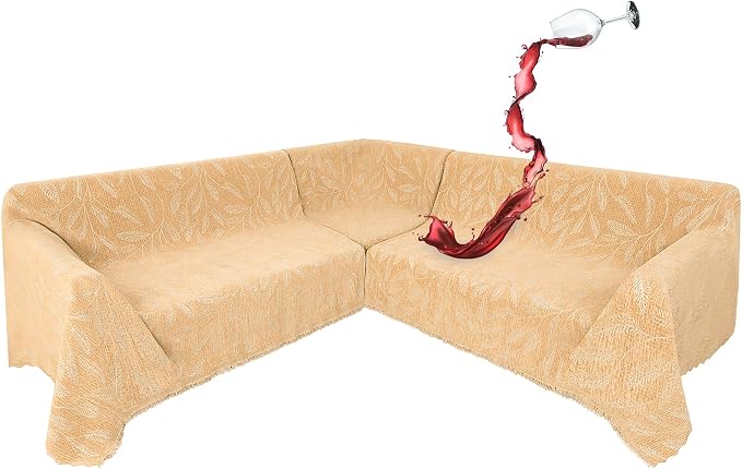 1OO% Waterproof Sectional Couch Covers for Dogs L Shaped Corner Sofa Cover Washable Chenille Sofa Slipcovers Blanket Modern Jacquard Pet Furniture Protector (91"x252", Light Tan)