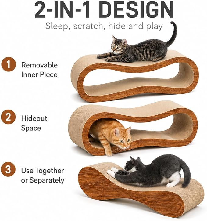 2 in 1 Cat Scratch Pads, Large Scratcher Board for Scraching & Napping, 100% Recyclable&Reversible Cat Scratchers for Indoor Cats Scratching Pad Couch Lounger Cardboard