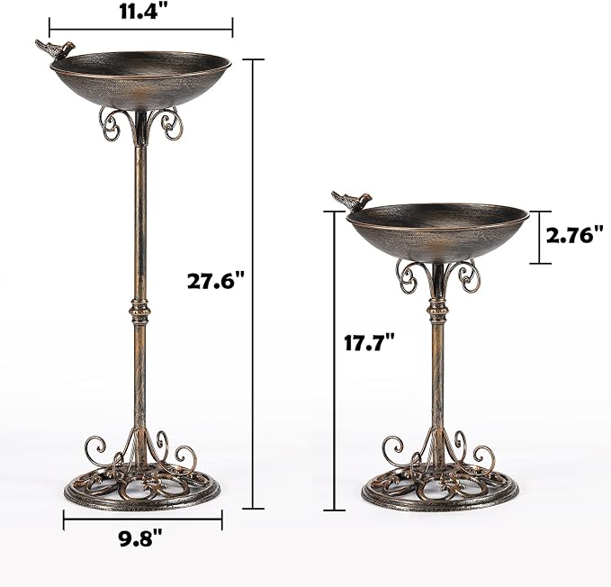 27.6" H Cast Iron BirdBaths for Outdoors,Metal Bird Bath for Outside | Standing Bird Feeder,Home Garden Lawn Yard Decorations