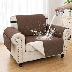 100% Waterproof Couch Cover for Dogs, Anti-Slip Washable Sofa Cover with Elastic Straps & Side Pockets, Durable Furniture Protector for Kids, Pets & Dogs (Armchair 23", Darkbrown)