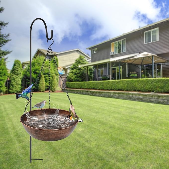 13" Metal Hanging Bird Bath with Chains and Hook | 3" Deep Bowl, 1.4Gal Capacity, 3 Chain Support, Easy Cleaning, Rust Resistant, Birdbath or Bird Feeder Garden Decor