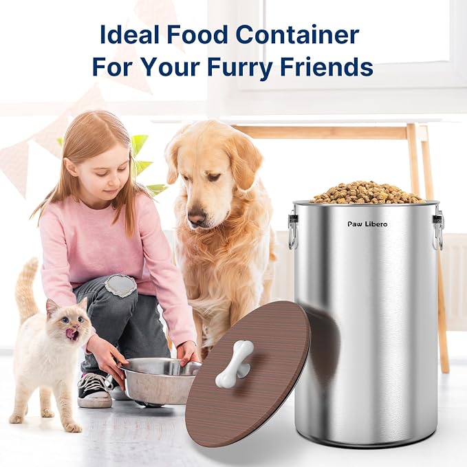 2 Pack 35 lb Stainless Steel Dog Food Storage Container Set with Wooden Lid | Metal Dog Food Storage Container for Dogs & Cats, Airtight Dog Food Container to Keep Food Fresh, Easy to Clean Dog Dood Bin