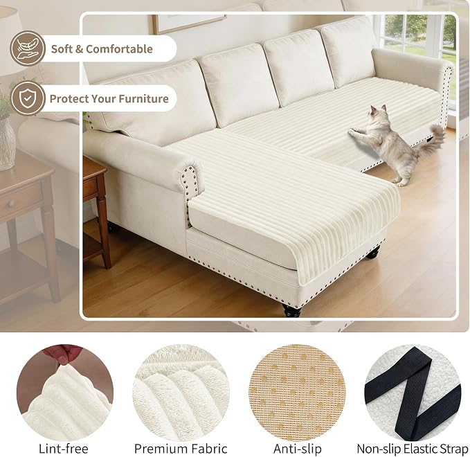 100% Waterproof Couch Covers for Sectional Sofa, Washable Couch Cover, L Shaped Couch Cover for Dogs, Non Slip 2 Pieces Sofa Cover Pet Friendly, 35"x63"+35"x70.9"- Off-White