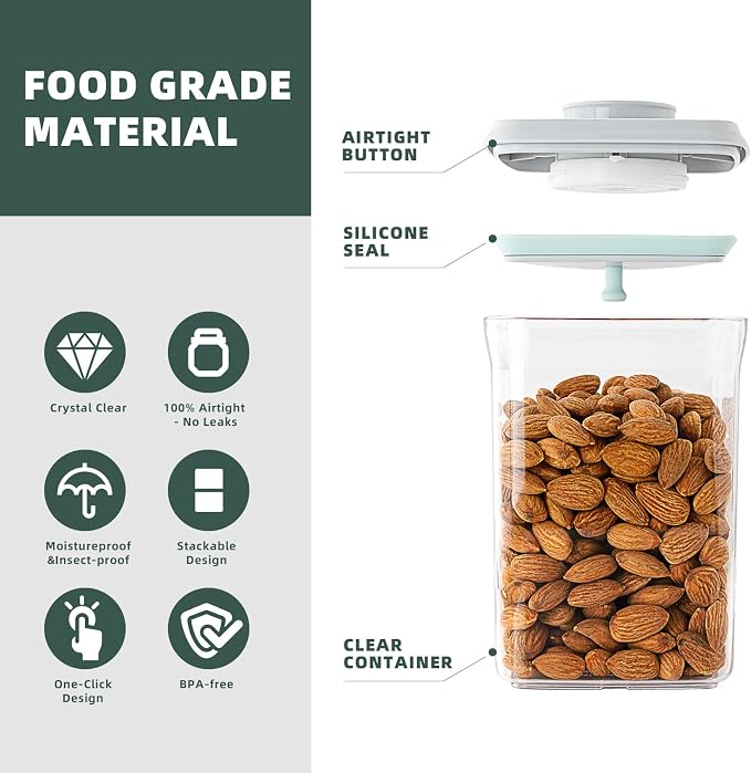 2 Pack Pop-Top Airtight Food Storage Containers, 2.0 Qt & 0.9 Qt | Clear Stackable Pantry Canisters for Coffee Stations, Breakfast Corners, Baking Areas, Dry Food Organization, BPA-Free