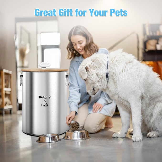 25 Lbs Large Stainless Steel Dog Food Storage Container with Lids Airtight to Keep Food Fresh, Metal Pet Food Bin Claw Handle Easy Clean & Use for Big Dog Multiple Pet, Long-Lasting Cat Food Storage